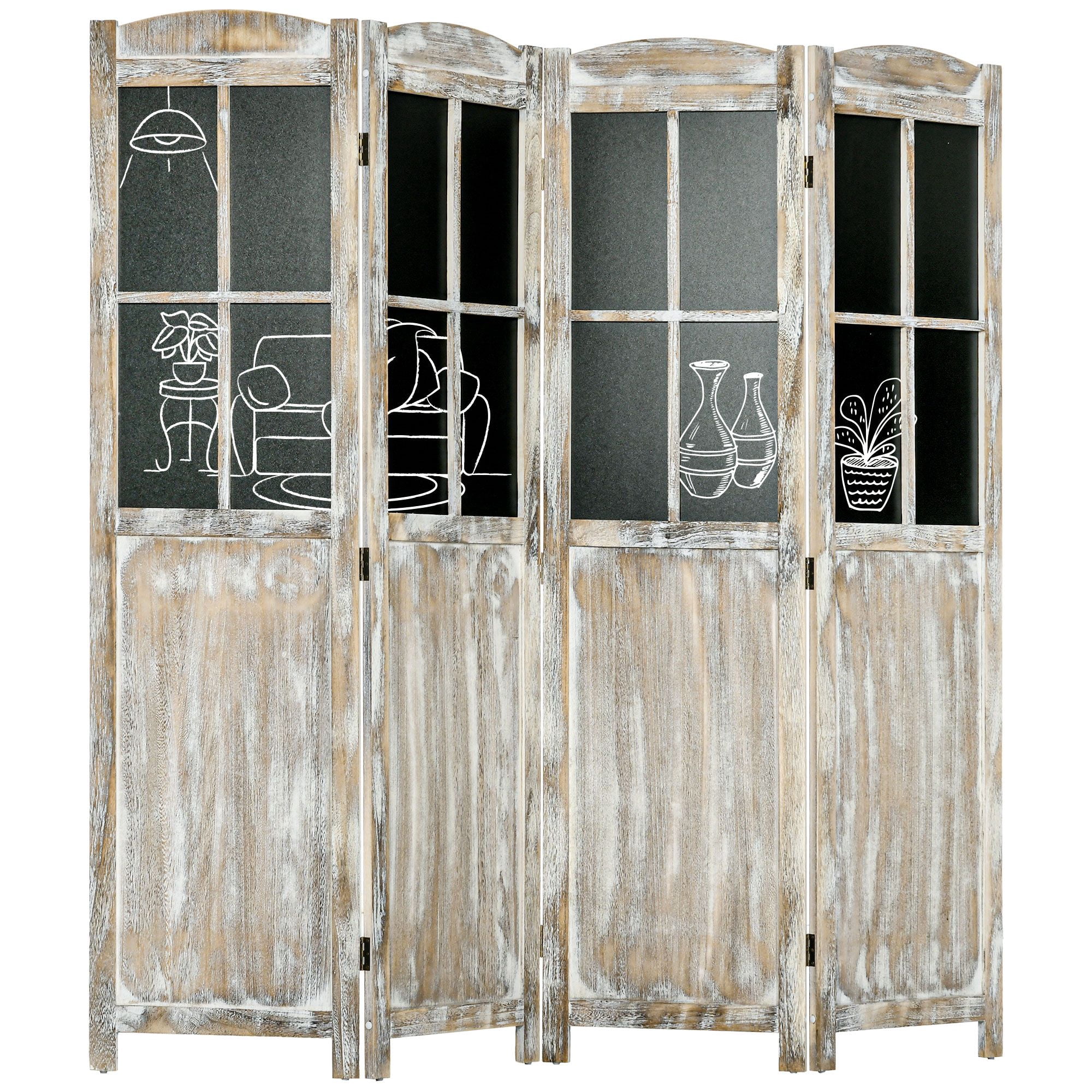 4 Panel Room Divider, 5.6' Tall Farmhouse Style Folding Indoor Portable ...