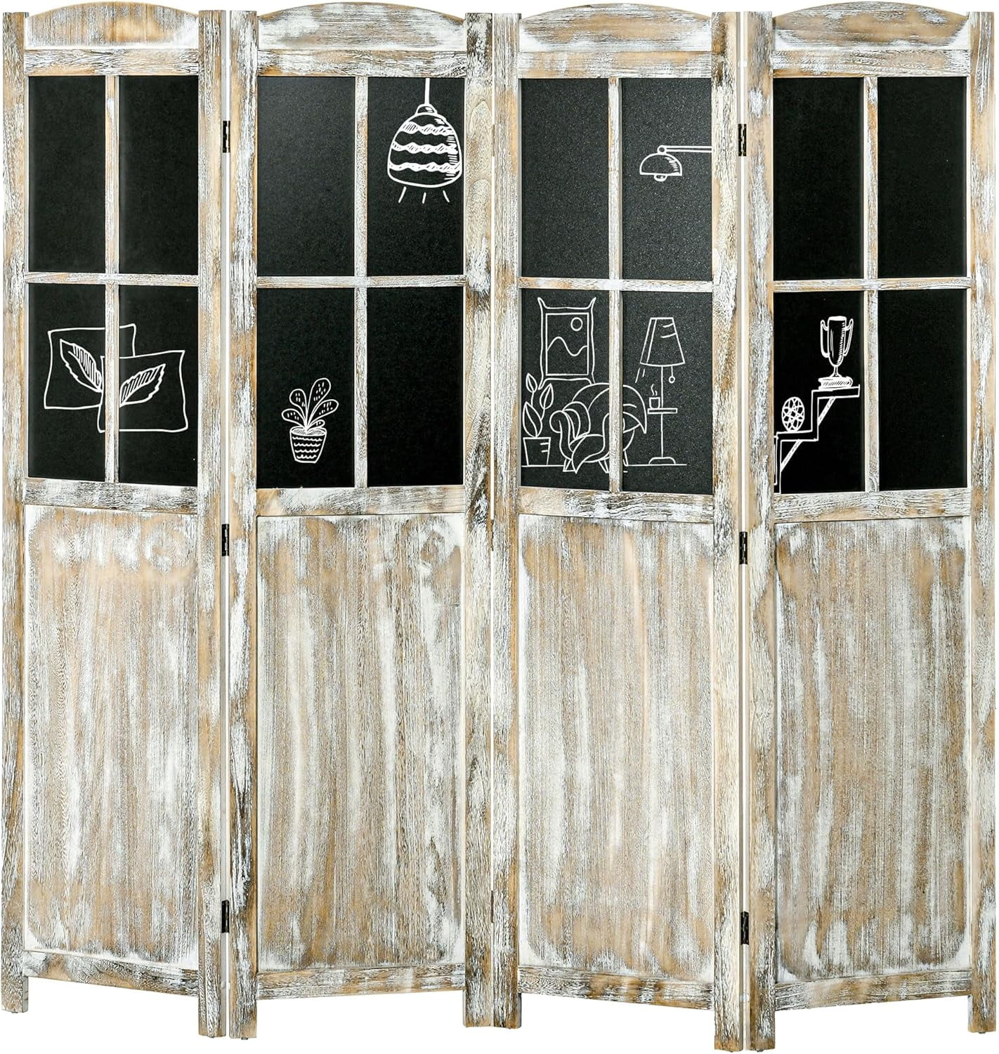 4 Panel Room Divider, 5.6' Tall Farmhouse Style Folding Indoor Portable ...