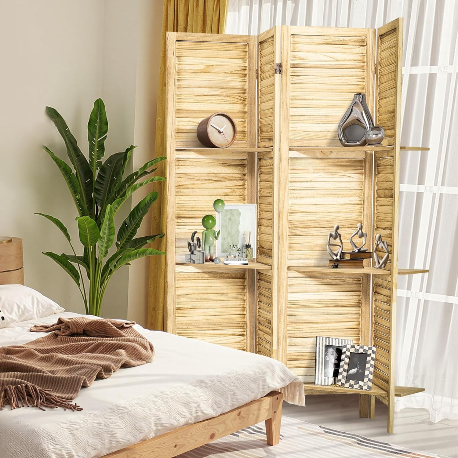 4 Panel Room Divider 5.6FT Louvered Design Room Dividers with Display ...