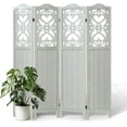 thumbnail image 1 of 4 Panel Room Divider 5.6FT Wood Carved Room Divider Folding Privacy Screen with Double Hinges, Free Assembled Portable Partition Screen Divider for Room Separation Home Office - Retro White, 1 of 16