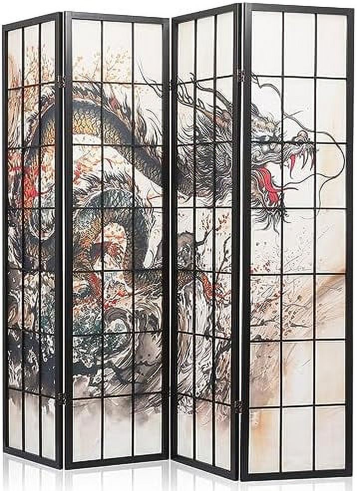 4 Panel Room Divider, 5.9 Ft Wood Folding Privacy Screen For Room