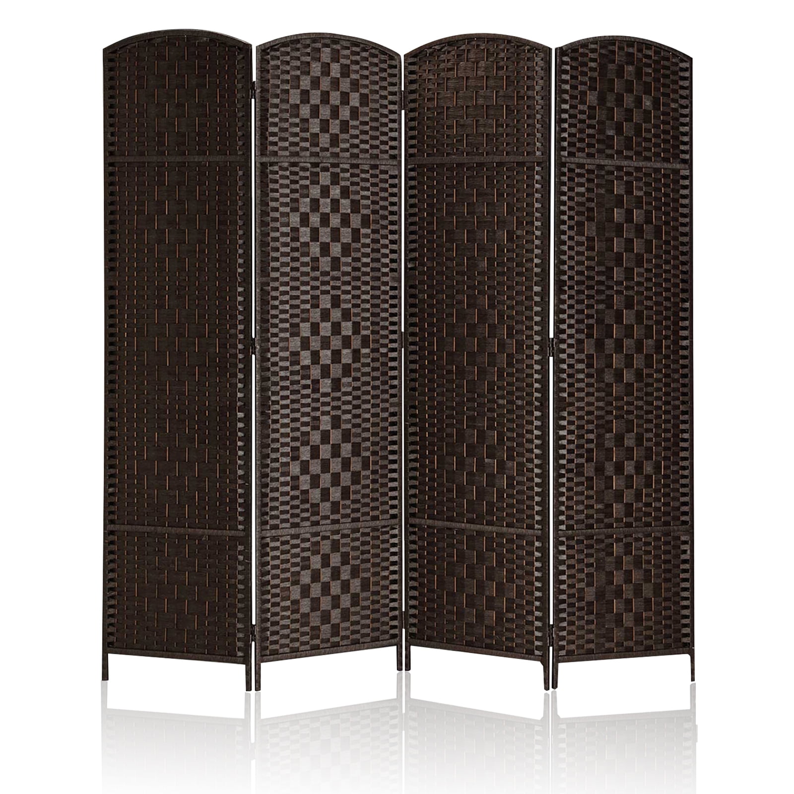 Dark Mocha 4-Panel Woven Wood Folding Privacy Screen