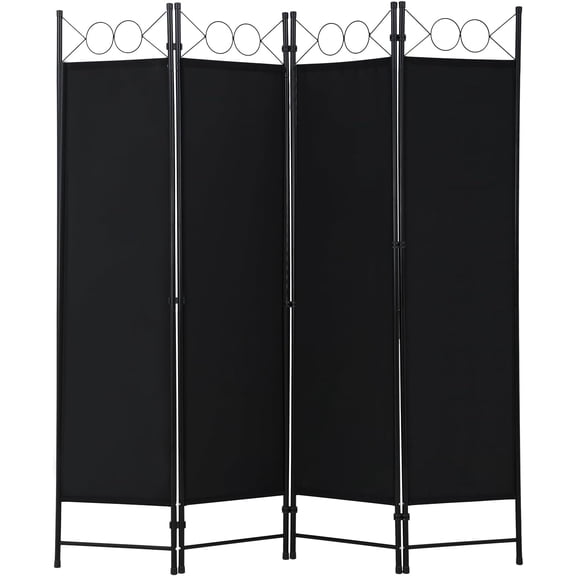 4 Panel Room Divider, 6FT Folding Privacy Screen Freestanding Partition Wall, Portable Room Separator for Dorm Bedroom Office Studio, Durable Metal Frame & Breathable Fabric, Dark Black