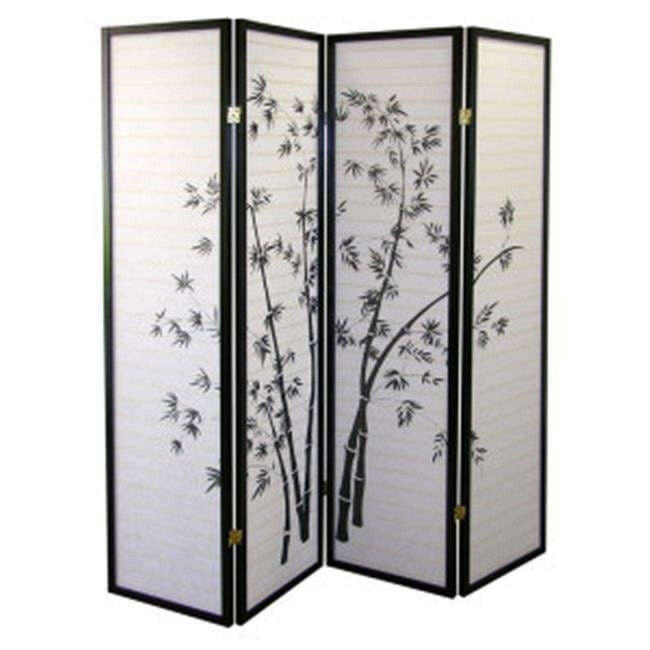 Black and White Bamboo Shoji 4-Panel Folding Room Divider