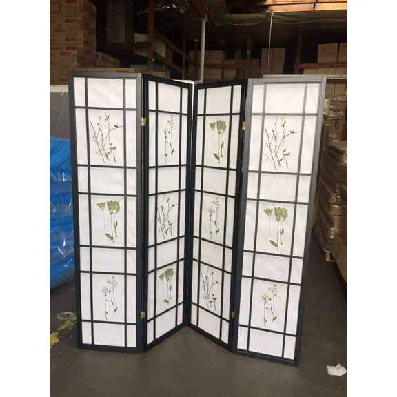 4 Panel Room Divider Coaster Oriental Floral - Black/Cherry/Natural by SQUARE FURNITURE