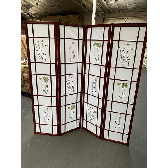 4 Panel Room Divider Coaster Oriental Floral - Cherry