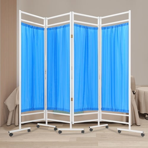 4-Panel Room Divider, Flexibly Moving Privacy Screen with Wheels, Portable and Foldable Room Divider