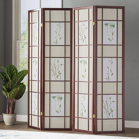 4 Panel Room Divider, Floral Shoji Screen