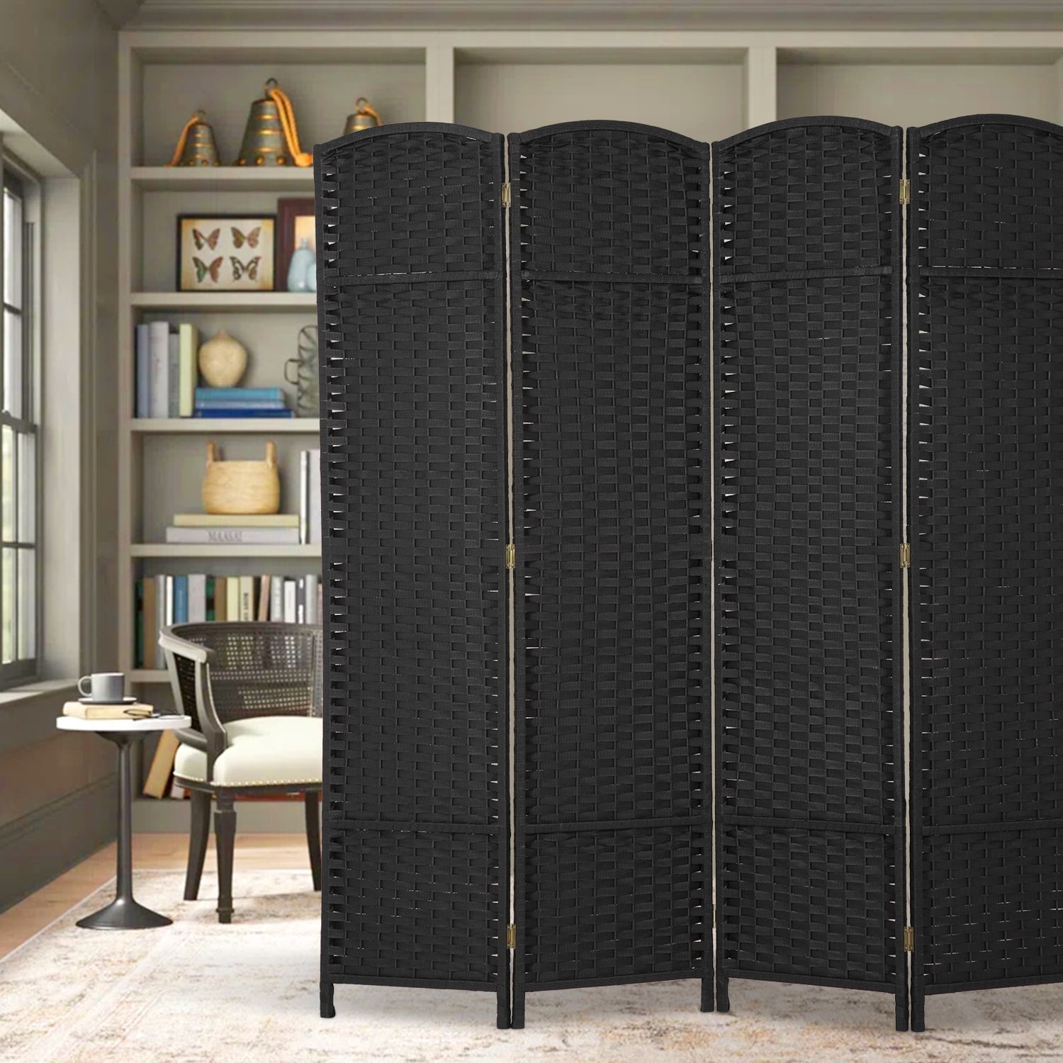 4 Panel Room Divider Folding Privacy Screen 5.57 FT Tall Partition Room Separator   Freestanding Wall Divider, Black