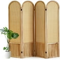 thumbnail image 1 of 4 Panel Room Divider and Folding Privacy Screen, 5.6 Ft Foldable Double Hinged Rattan Partition, Hand-Woven Rattan Room Divider Portable Wood Freestanding Wall Divider for Room Separation - Natural, 1 of 18