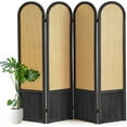 thumbnail image 1 of 4 Panel Room Divider and Folding Privacy Screen, 5.6 Ft Foldable Double Hinged Rattan Partition, Hand-Woven Rattan Room Divider Portable Wood Freestanding Wall Divider for Room Separation - Black, 1 of 18