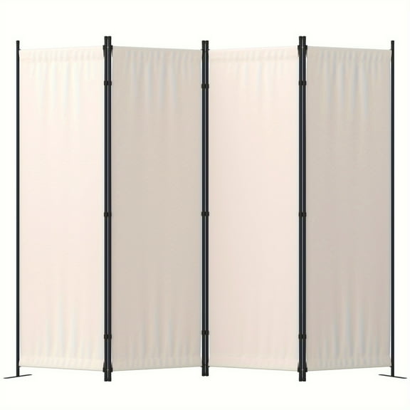4 Panel Room Divider Privacy Screens Home Office Accents Folding Steel Frame cream color