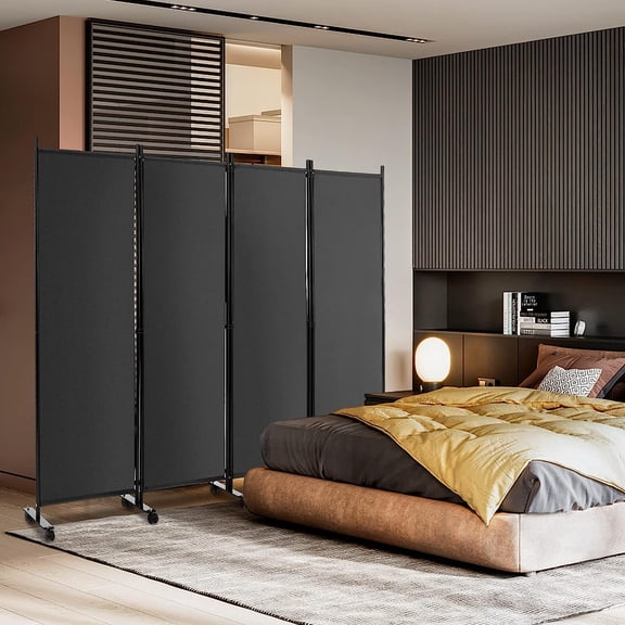 4 Panel Room Divider with Rollers Grey- 5.7Ft Freestanding Folding Rolling Privacy Screen, 89" Wide Wall Partition Divider for Room Separation, Lightweight Portable Room Dividers with Wheels