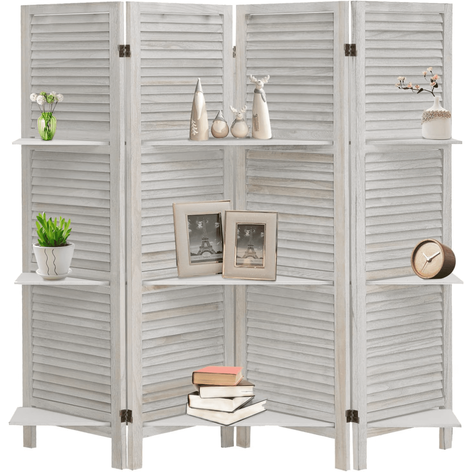 4 Panel Room Divider with Shelves Wood Room Divider Wall Room Dividers