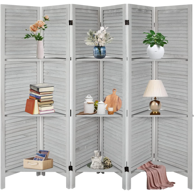4 Panel Room Divider with Shelves Wood Room Divider Wall Room Dividers