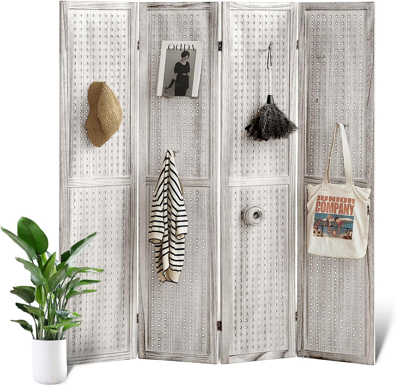 4 Panel Room Divider Wall, Pegboard Display, 5.6Ft Folding Privacy ...