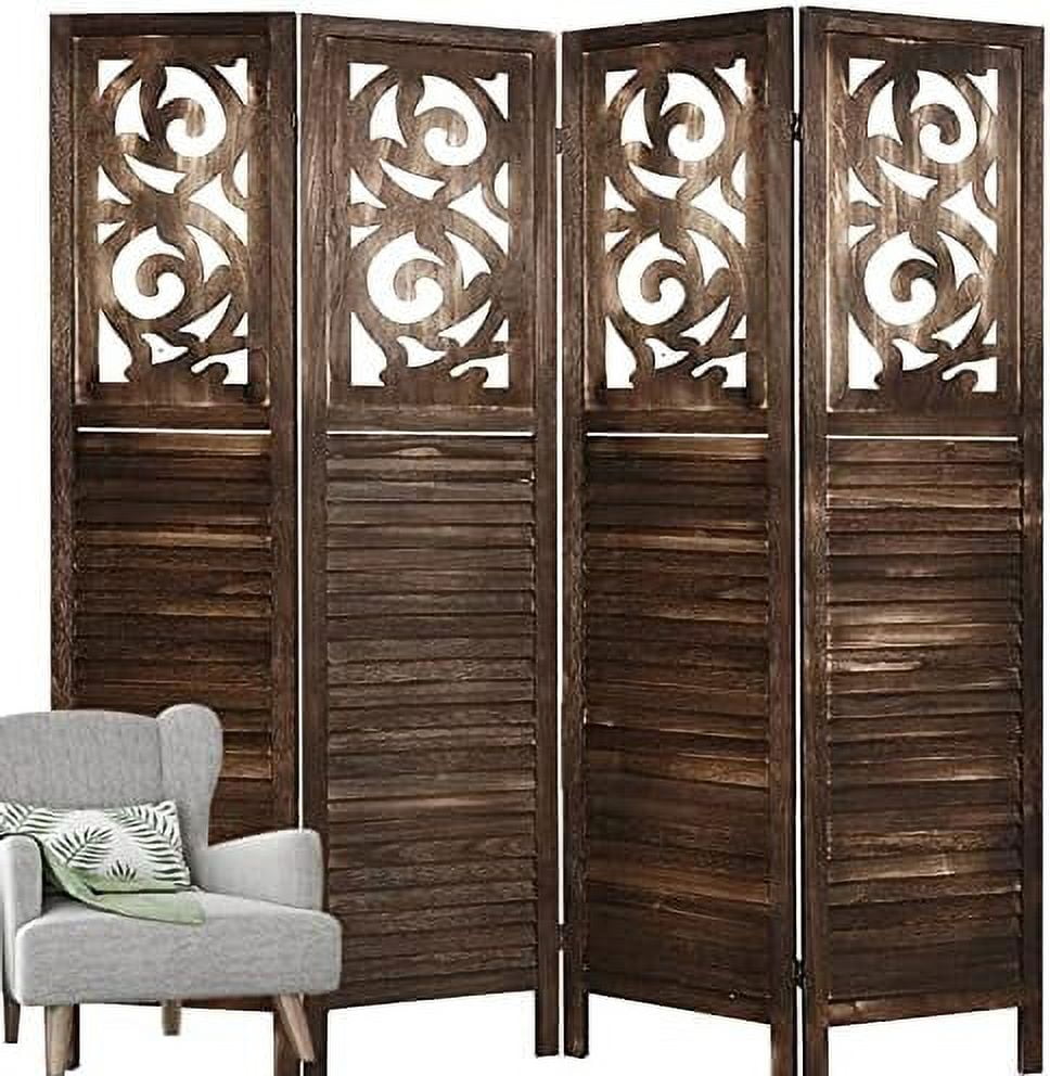Salfanre 4-Panel Wood Room Divider Screen - 5.6 Ft Tall, Brown, Freestanding Folding Partition - View #13