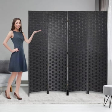4-Panel Room Dividers and Folding Privacy Screens Partition Walls Wooden Screen Portable Freestanding Privacy Wall for Home Office, Black