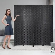 4-Panel Room Dividers and Folding Privacy Screens Partition Walls for Bedroom Wooden Screen Divider Portable Freestanding Privacy Wall, Black