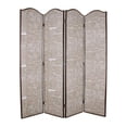 thumbnail image 1 of 4 Panel Scripted Fabric Wooden Scalloped Room Divider, Beige & Brown - 84 x 2 x 80 in., 1 of 1
