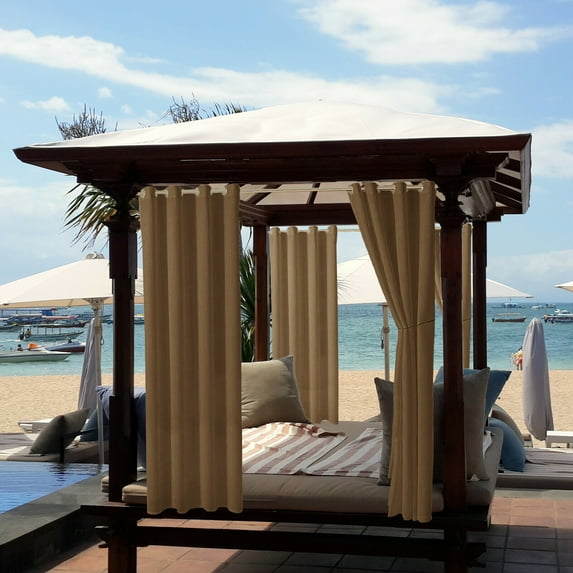 (4 Panel) Upgraded Outdoor Curtain Garden Patio Gazebo Sunscreen Blackout Curtains, Thermal Insulated White Curtains with Grommet | Waterproof& Windproof&UV-protection& Mildew Resistant,Brown 54*96in