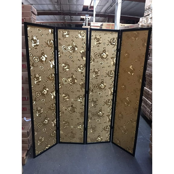 4 Panel Wood Heart Gold Design (Black)
