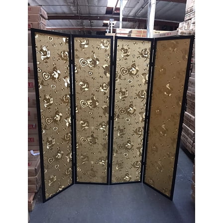 4 Panel Wood Heart Gold Design (Black)