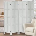 thumbnail image 1 of 4 Panel Wood Room Divider, Vintage Minimalist Room Divider Wall, Room Dividers and Folding Privacy Screens, Partition Room Dividers for Bedroom, White, 1 of 9