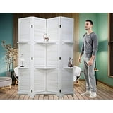 4 Panel Wood Room Dividers with Shelves Folding Privacy Screens
