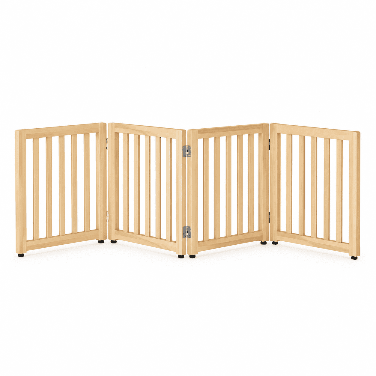 4 Panel Wooden Freestanding Pet Gate, 16.9 in H Foldable Dog Barrier with Solid Pine Wood, Indoor Fence for Doorways, Stairs and Hallways