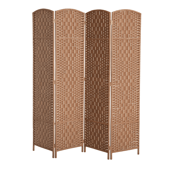 4-Panel Woven Rattan Room Divider, 6 Foot Tall Folding Privacy Screen for Bedroom, Office, or Living Room