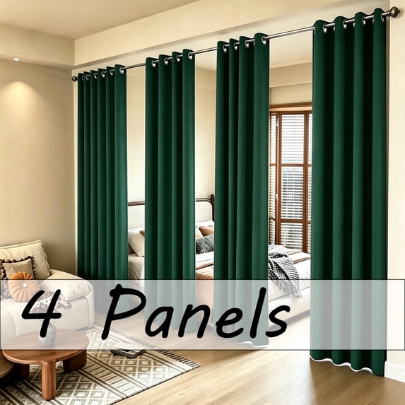 LANTINGSHENG 4 Panels Grommet Top Thermal Insulated 100% Blackout Curtain for Bedroom/Living Room,Green,W52 x L95 inch