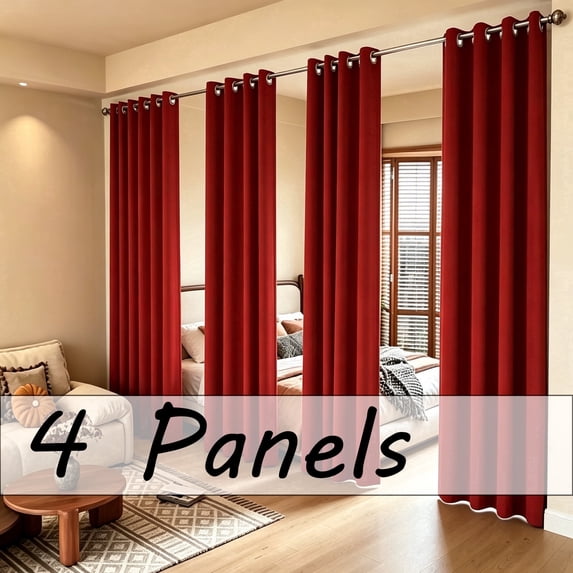 LANTINGSHENG 4 Panels Grommet Top Thermal Insulated 100% Blackout Curtain for Bedroom/Living Room,WineRed,W52 x L63 inch