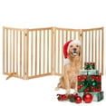 thumbnail image 1 of 4 Panels 36" Freestanding Pet Gate, Solid Wood Folding Safety Fence Wooden Dog Gate, Oak, 1 of 5