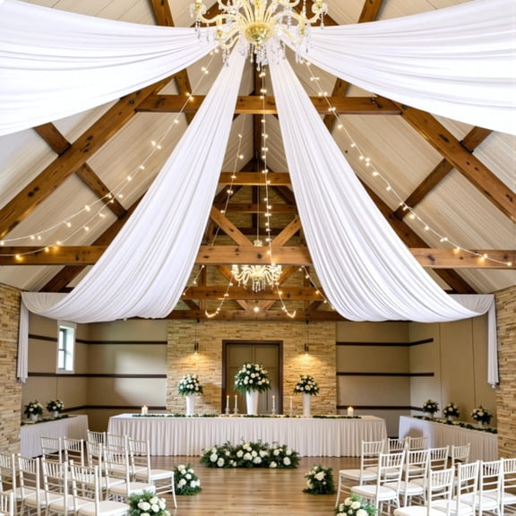 4 Panels 5ft(W) x 20ft(H) White Ceiling Drapes for Wedding Parties | 20 FT Extra Long Thick Polyester Wrinkle-Free Drapery Tent Decor Decorations Birthday Party Ceremony Stage Swag