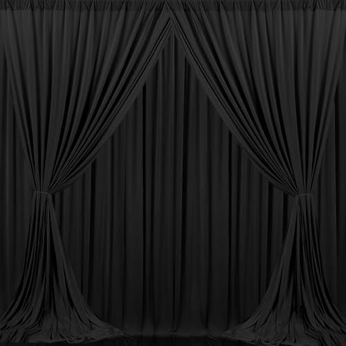 4 Panels Black Backdrop Curtain for Party Wedding Ceremony 20ftx 10ft Photo Curtains Backdrop Drapes Fabric Backdrop Curtain Rod Pocket Decoration Birthday Party for Boys Men, 5ft x 10ft