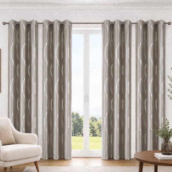 100% Blackout Curtains Silver Waves Lines Grommet Thermal Insulated Curtains for Living Room Bedroom Patio Door,Gray,W37 x L54 inch (4 Panels)
