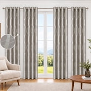 100% Blackout Curtains Silver Waves Lines Grommet Thermal Insulated Curtains for Living Room Bedroom Patio Door,Gray,W37 x L84 inch (4 Panels)