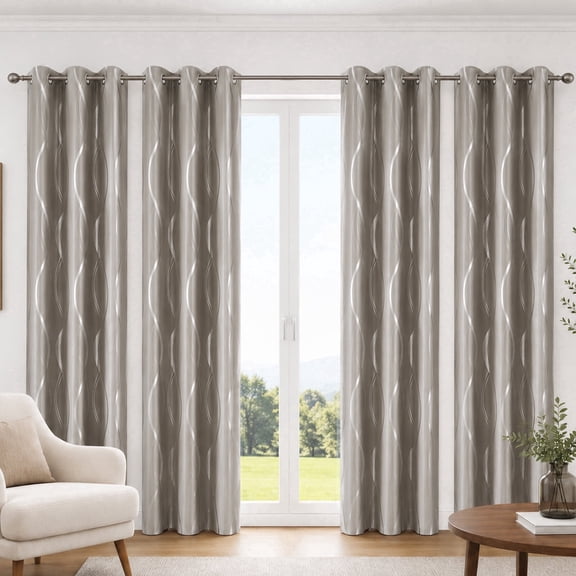 100% Blackout Curtains Silver Waves Lines Grommet Thermal Insulated Curtains for Living Room Bedroom Patio Door,Gray,W37 x L84 inch (4 Panels)
