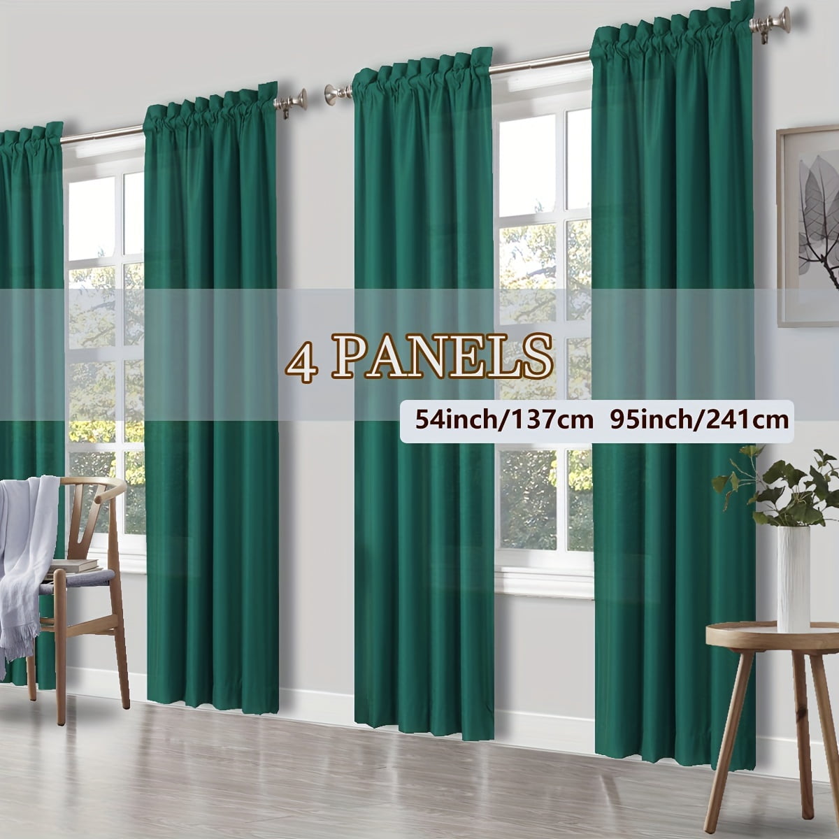 4 Panels Curtains, Solid Color Simple Rod Pocket Light Filtering