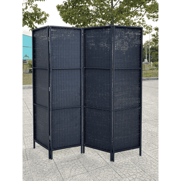 Legacy Decor Outdoor Patio Privacy Screen Room Divider, 4 Panels, Black Resin  Weather Resistant, Foldable