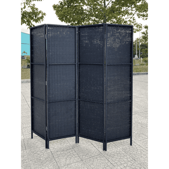 Legacy Decor Outdoor Patio Privacy Screen Room Divider, 4 Panels, Black Resin Weather Resistant, Foldable
