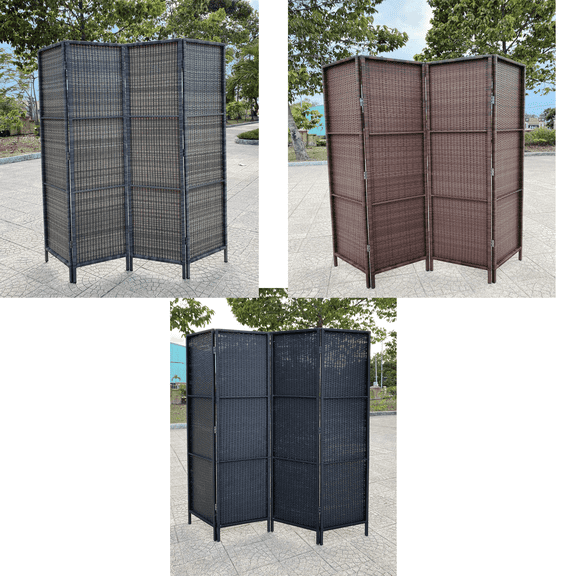 4 Panels Patio Outdoor Privacy Screen Room Divider Grey Resin Wicker Weather Resistant