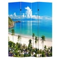 thumbnail image 1 of 4 Panels Privacy Screen Room Divider Partition with Beach Hut Canvas, Water Resistant for Living Room, Bathroom, Home Office or College Dorm, Wood Frame, 1 of 12