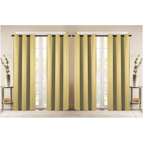 4-Panels: Room Darkening Thermal Insulated Blackout Grommet Window Curtain Panels for Living Room Beige