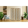 thumbnail image 1 of 4 Panels Room Divider Screen with Jute Insert Geometric Cutout Wood 71” High x 70” Wide, 1 of 6