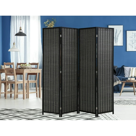 4 Panels Room Dividers with Natural Bamboo 72 Inches High 17.7 Inches Wide Folding Privacy Screens Indoor Portable Freestanding Wood Seperating Wall Divider for Living Room Bedroom Study