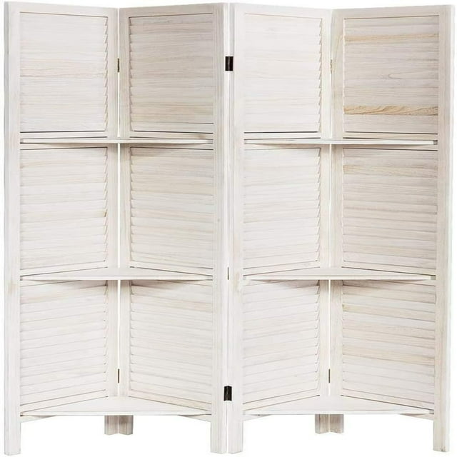 4Panels Wooden Room Divider with Display Shelf Folding Privacy Room