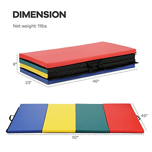 4 Pannel Folding Exercise Mat, 2 Inch Thick Gymnastics Mat 8’x4’, Gym