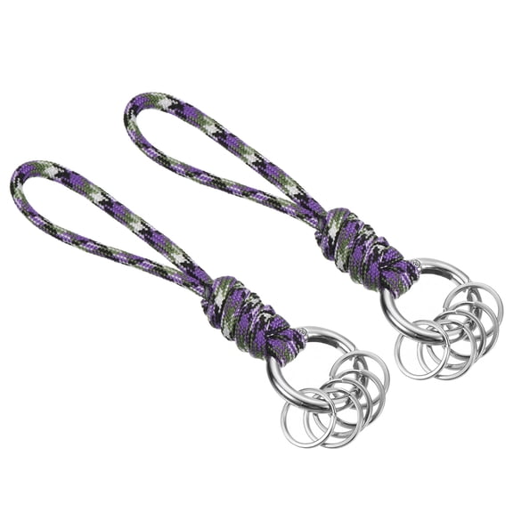 4" Paracord Lanyard Keychain with Flat KeyRings Braided Lanyard Wrist Strap, Camo Purple 2 Pack